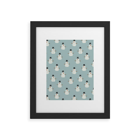 Little Arrow Design Co simple snowmen dusty blue Framed Art Print