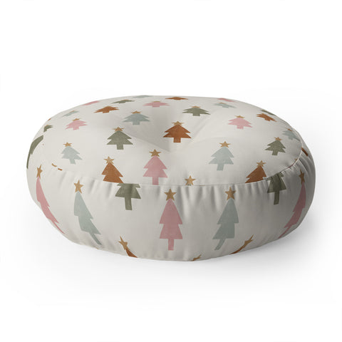 Little Arrow Design Co simple xmas trees multicolor Floor Pillow Round