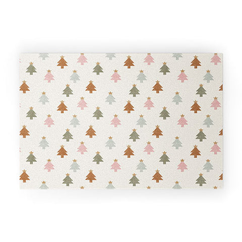 Little Arrow Design Co simple xmas trees multicolor Welcome Mat
