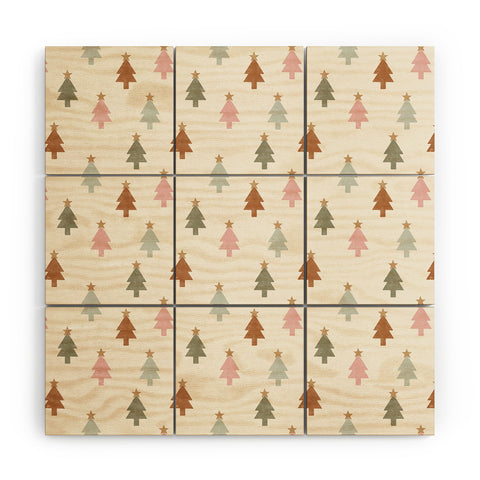 Little Arrow Design Co simple xmas trees multicolor Wood Wall Mural