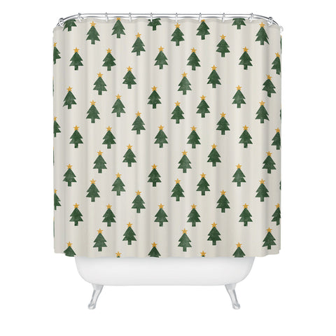 Little Arrow Design Co simple xmas trees on cream Shower Curtain