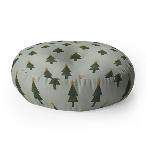 Little Arrow Design Co simple xmas trees on sage Floor Pillow Round