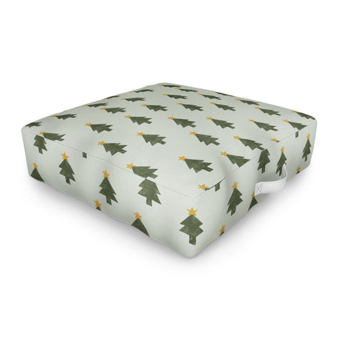 Little Arrow Design Co simple xmas trees on sage Outdoor Floor Cushion