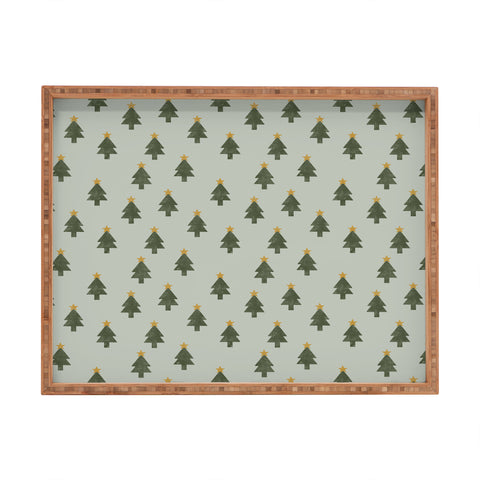 Little Arrow Design Co simple xmas trees on sage Rectangular Tray