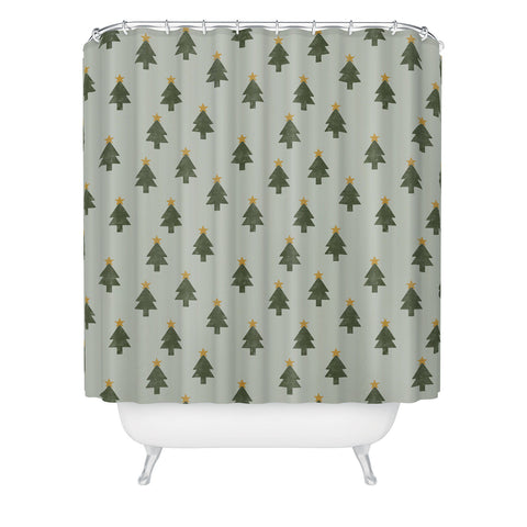 Little Arrow Design Co simple xmas trees on sage Shower Curtain