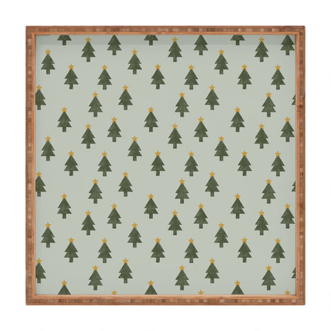 Little Arrow Design Co simple xmas trees on sage Square Tray