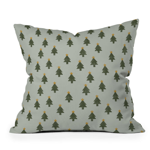 Little Arrow Design Co simple xmas trees on sage Throw Pillow