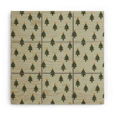 Little Arrow Design Co simple xmas trees on sage Wood Wall Mural