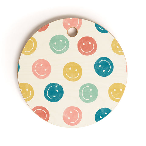 Little Arrow Design Co smiley faces multicolor Cutting Board Round