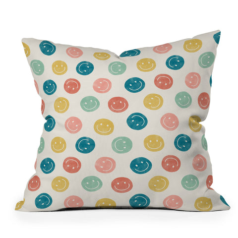 Little Arrow Design Co smiley faces multicolor Outdoor Throw Pillow
