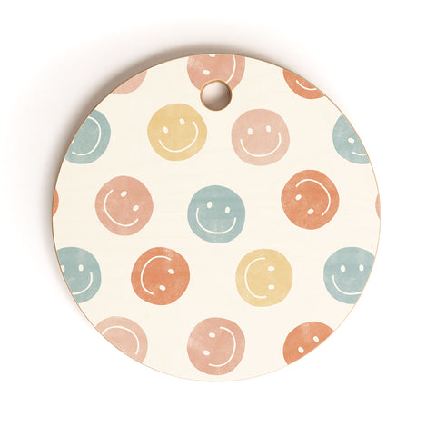 Little Arrow Design Co smiley faces neutrals Cutting Board Round