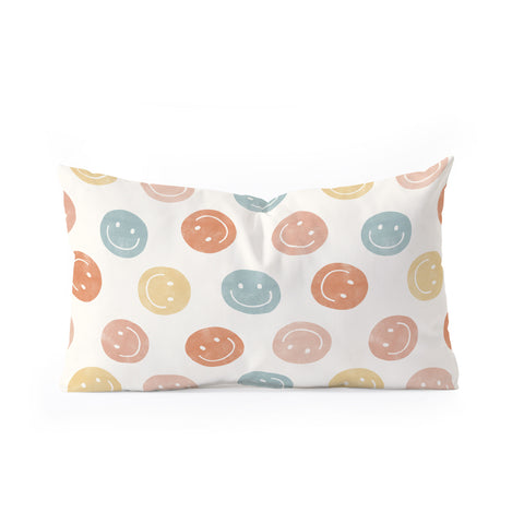 Little Arrow Design Co smiley faces neutrals Oblong Throw Pillow