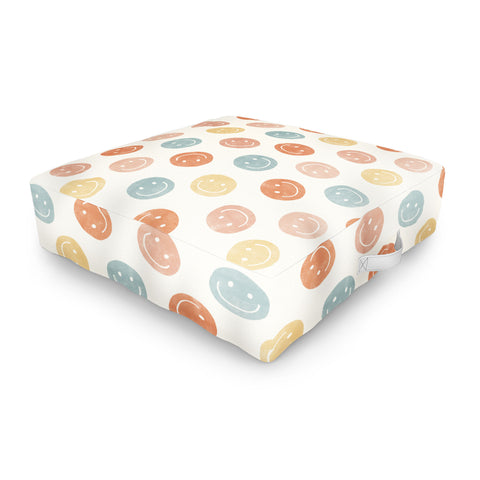 Little Arrow Design Co smiley faces neutrals Outdoor Floor Cushion