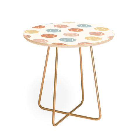 Little Arrow Design Co smiley faces neutrals Round Side Table