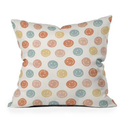 Little Arrow Design Co smiley faces neutrals Throw Pillow
