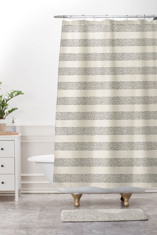 Little Arrow Design Co stippled stripes cream black Shower Curtain And Mat