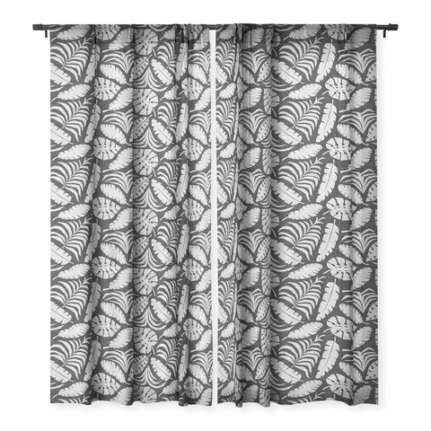 Little Arrow Design Co tropical leaves charcoal Sheer Non Repeat