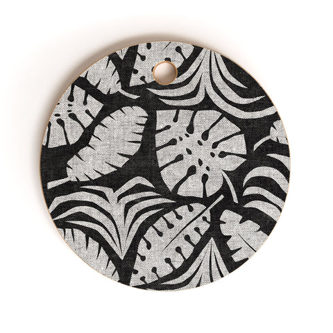 Little Arrow Design Co tropical leaves charcoal Cutting Board Round