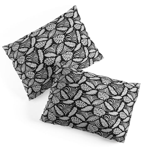 Little Arrow Design Co tropical leaves charcoal Pillow Shams