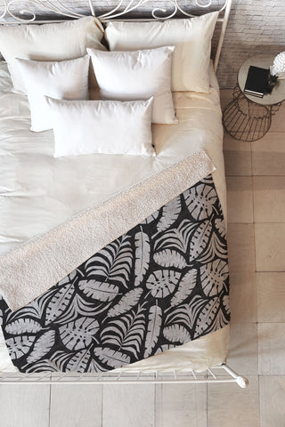 Little Arrow Design Co tropical leaves charcoal Fleece Throw Blanket