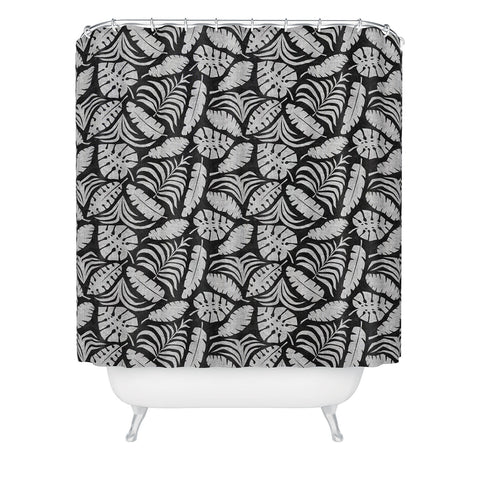 Little Arrow Design Co tropical leaves charcoal Shower Curtain