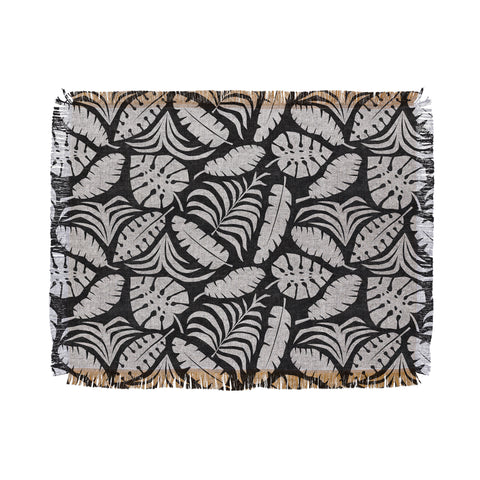Little Arrow Design Co tropical leaves charcoal Throw Blanket