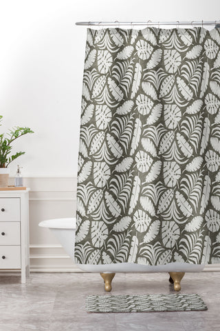 Little Arrow Design Co tropical leaves olive Shower Curtain And Mat