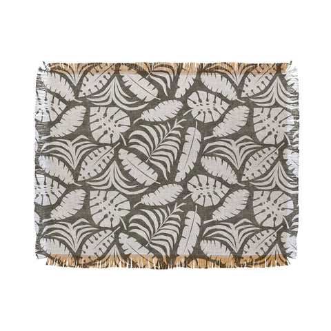 Little Arrow Design Co tropical leaves olive Throw Blanket