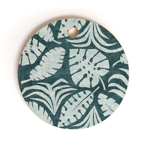 Little Arrow Design Co tropical leaves teal Cutting Board Round