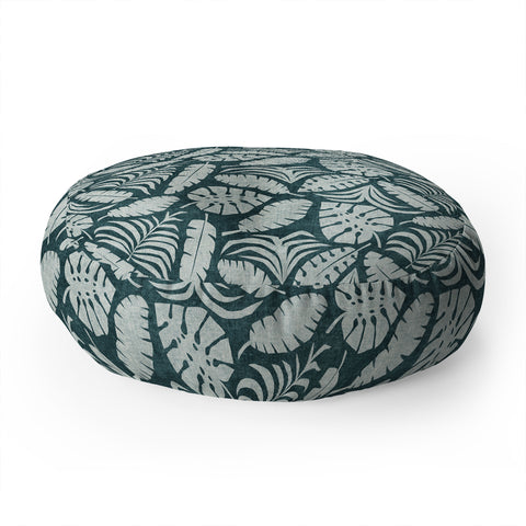 Little Arrow Design Co tropical leaves teal Floor Pillow Round