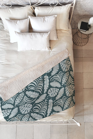 Little Arrow Design Co tropical leaves teal Fleece Throw Blanket
