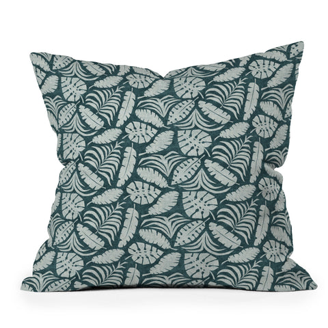 Little Arrow Design Co tropical leaves teal Outdoor Throw Pillow