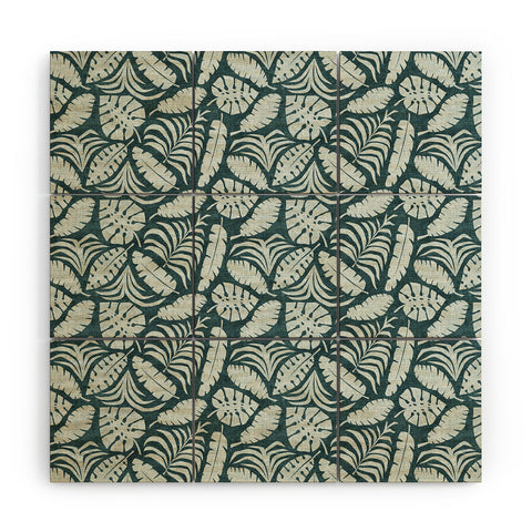 Little Arrow Design Co tropical leaves teal Wood Wall Mural