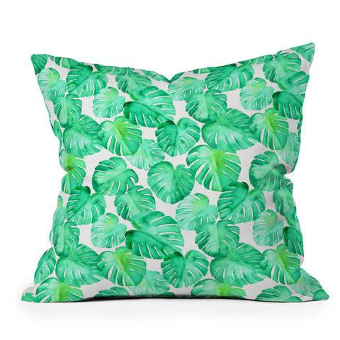 Little Arrow Design Co tropical watercolor monstera Outdoor Throw Pillow