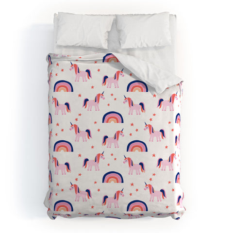 Little Arrow Design Co unicorn dreams in pink and blue Duvet Cover