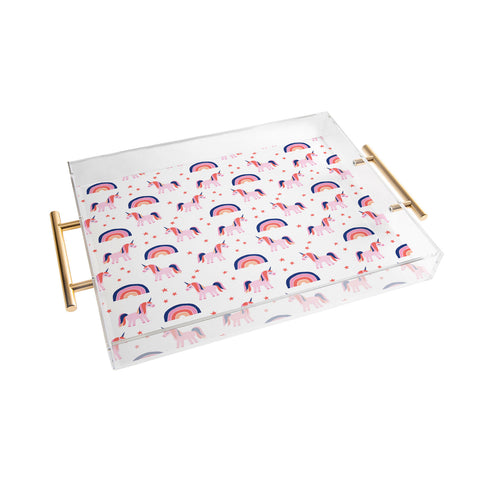 Little Arrow Design Co unicorn dreams in pink and blue Acrylic Tray