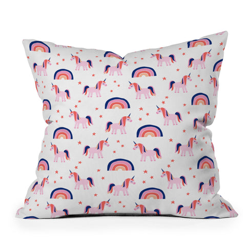 Little Arrow Design Co unicorn dreams in pink and blue Outdoor Throw Pillow