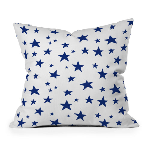 Little Arrow Design Co unicorn dreams stars in blue Outdoor Throw Pillow