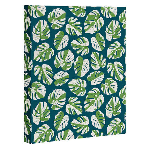 Little Arrow Design Co variegated monstera on blue Art Canvas