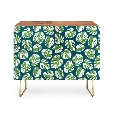 Little Arrow Design Co variegated monstera on blue Credenza