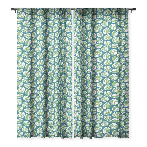 Little Arrow Design Co variegated monstera on blue Sheer Non Repeat