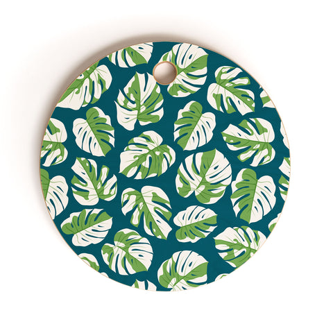 Little Arrow Design Co variegated monstera on blue Cutting Board Round