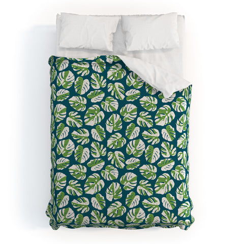 Little Arrow Design Co variegated monstera on blue Duvet Cover