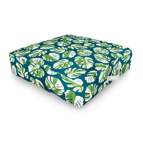Little Arrow Design Co variegated monstera on blue Outdoor Floor Cushion