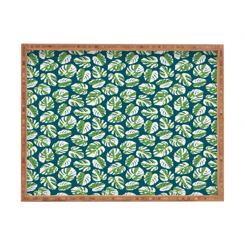 Little Arrow Design Co variegated monstera on blue Rectangular Tray