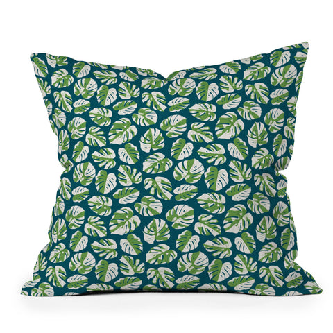 Little Arrow Design Co variegated monstera on blue Throw Pillow
