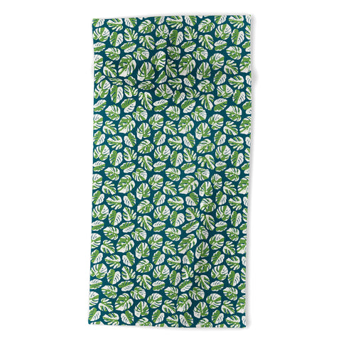 Little Arrow Design Co variegated monstera on blue Beach Towel