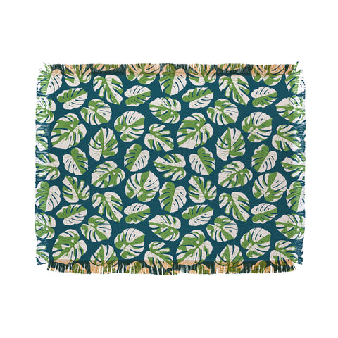 Little Arrow Design Co variegated monstera on blue Throw Blanket