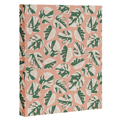 Little Arrow Design Co variegated monstera on pink Art Canvas
