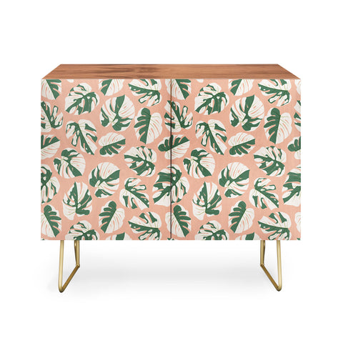 Little Arrow Design Co variegated monstera on pink Credenza